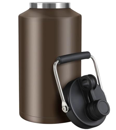 GAGANIU Insulated Water Bottle, 1 Gallon Jug with Handle, 128 oz Stainless Steel Large Water Bottle Wide Mouth Double Vacuum for Hot & Cold Drinks, Khaki