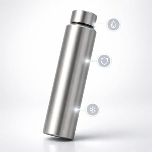 Image of bottle Stainless Steel Water Bottle, 1000 ml, Silver, Leak-Proof, Modern Design Stainless Steel Water Bottle,school /college /office /home /kitchen /gym /travelling (Pack 1)