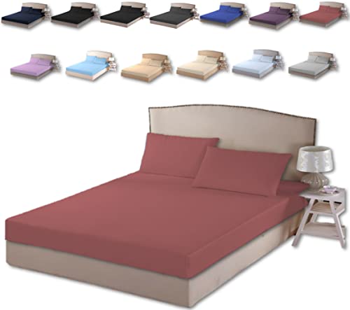 TheWhiteWater - Sábana bajera ajustable súper king + fundas de almohada a juego, sábana bajera de 30 cm de profundidad, sábana bajera de lujo y duradera, color rosa Cover