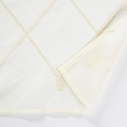 Top Finel Yellowish Cream Sheer Curtains 96 Inches Length For Living Room Bedroom Diamond Embroidered Grommet Window Curtains, 2 Panels #TOP3