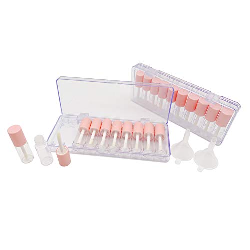 KaiLeQi Pink lip gloss tubes with wand empty bottles 3.5ml Clear Mini Refillable lip gloss containers DIY lip gloss making kit&Funnel & Rubber Stoppers (20PCS in two boxes)