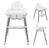 Adjustable 3-in-1 White Baby High Chair Infant High Feeding Seat Toddler/Children Table Chair with Safety Belt and Footrest