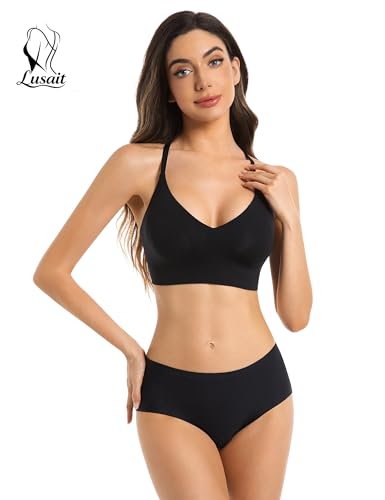 Image of Lusait Lace Bralettes for Women Full Coverage Sexy No Underwire Deep V Racerback Bra Comfort Padded Bras