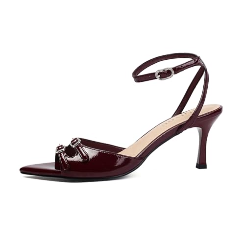 AIJIVOU Womens Elegant Kitten Heeled Sandal, Pointed Toe Double Buckle Strap Summer Heels Sandals with Adjustable Ankle Strap Strappy Party Dress Pump Shoes for Women2