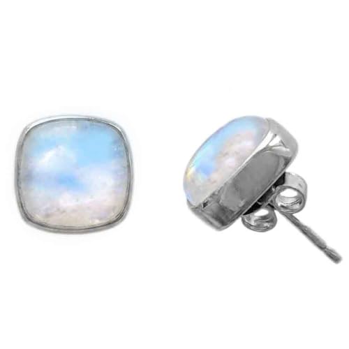 Pendientes de piedra de luna arcoíris en plata maciza de alta joyería