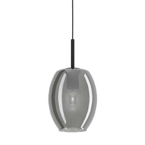 Eglo lampada a sospensione Cadaques, illuminazione da sala da pranzo, metallo nero e vetro fumo nero-trasparente, luce a sospensione su tavolo, attacco E27, Ø 18 cm