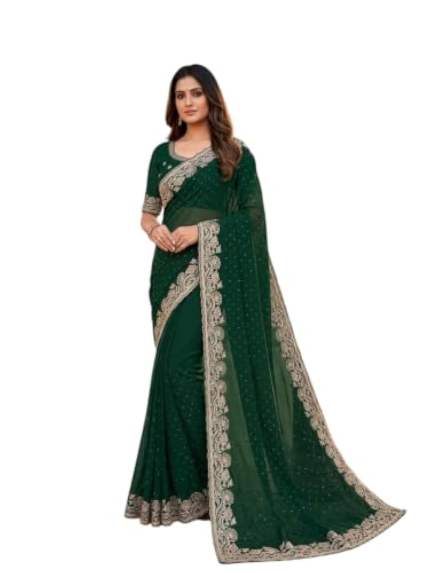 Women's Georgette Embroidered Saree with Floral Border