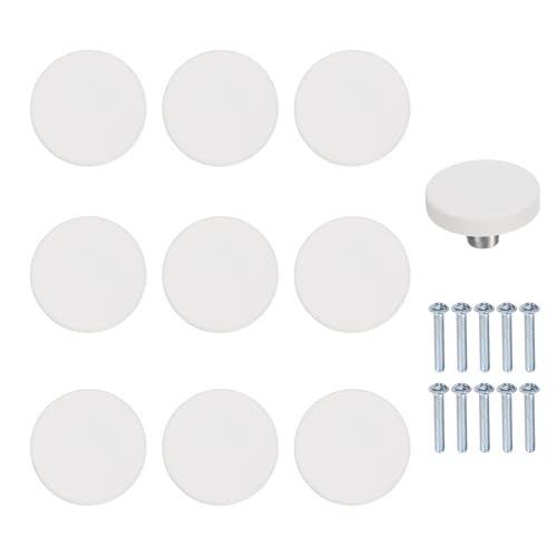 uxcell 10 Pcs Cabinet Knobs, 41x22mm Cute Dresser Pulls Round, White