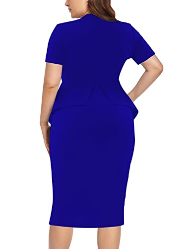 Image of WanMem Plus Size Dress for Curvy Women Semi Formal Cocktail Party Midi Dress Bodycon Short Sleeve Bow Ruffle Pencil Dresses