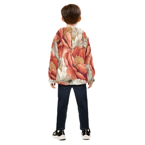 Floral Design with Flowers Toddler Fleece Jacket Girl Boys Hooded Fleece Jacket Coat Warm Outwear Zip-up 3-10T4