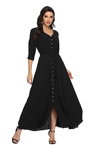 Floral Print Maxi Dress Women Button Up Split Long Flowy Bohemian Beach Party Dresses X-Large