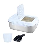 15Lbs Airtight Rice Container with Flip Lid, Stainless Steel Food Storage Container with Date Tracker, Measuring Cup and Spoon, 7.5L Portable Kitchen Pantry Bin for Flour Grain Sugar - Silver
