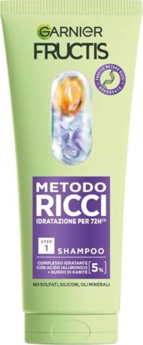 Garnier Fructis Shampoo Idratante, Per Capelli Ricci Definiti, Idratati e Morbidi, Arricchito con Acido Ialuronico e Burro di Karité, Metodo Ricci, 200 ml