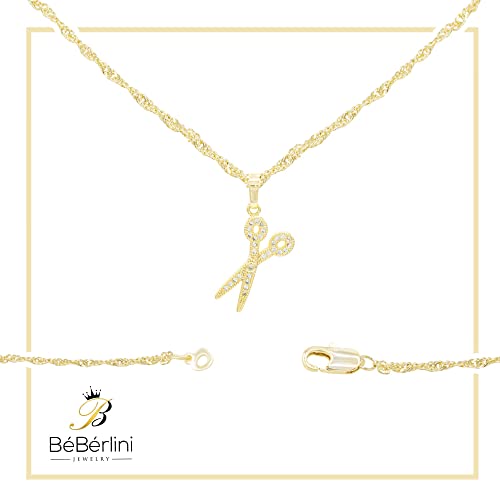Beberlini Scissors Charm Barber Pendant 14K Gold Filled Rope Chain Necklace Set Lobster Clasp Fashion Cubic Zirconia Hairdresser Fashion Jewelry Gift Cz Charms For Women Girls Teens 2.2 Mm 18” #TOP6