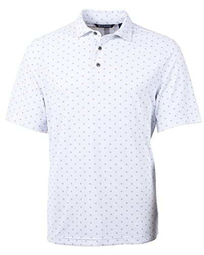 Cutter & Buck Virtue Eco Pique Tile Print Recycled Mens Big & Tall Polo, White, LT