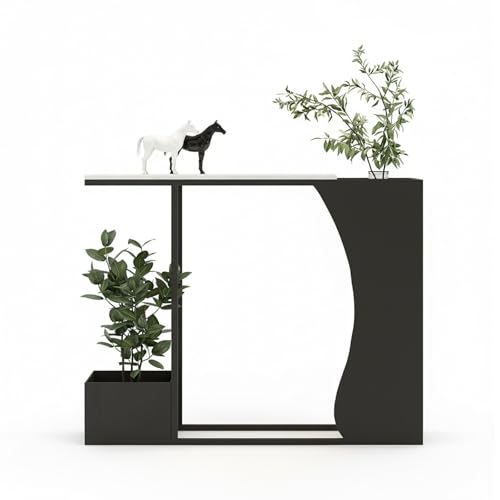 Mueble de recibidor con marco de metal negro y sobre efecto mármol de alta gama 2