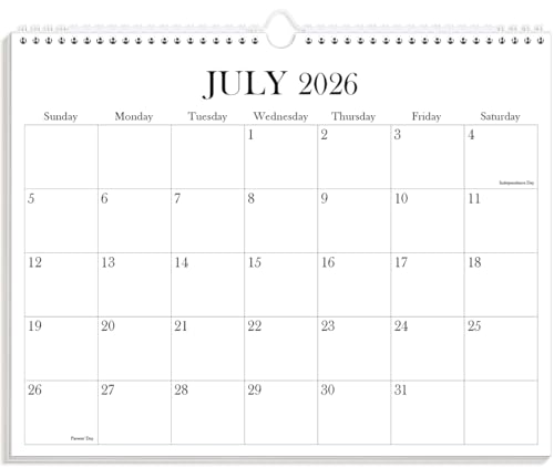 Calendar 2026-2027 - Wall Calendar from July 2026 to December 2027, 2026-27 Wall Hanging Calendar Planner with Thick Paper, 12" x 14.5", Black