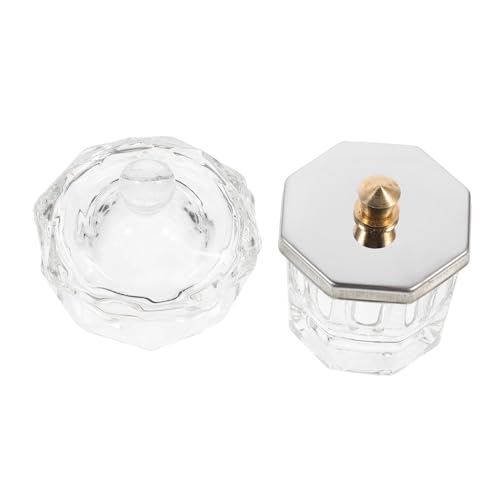 minkissy 蓋付き2本のネイルアートア ル液体粉の皿透明なガラス カ