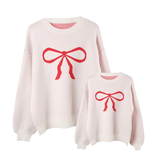 Image of Mommy and Me Matching Sweaters Outfits Heart Graphic Sweater Family Matching Clothes Long Sleeve Pullover Tops