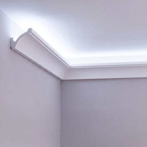 Image of Pushglossy 8 Pcs Oblique Style 47.24 inch(Total 31.5 Ft) Ceiling Crown Molding with LED Duct Kit for Seamless Ambient Waterproof Lighting Channel for Easy LED Trim Moulding Strip Installation