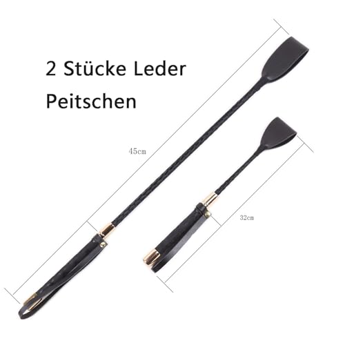 boeyeleny Gerte,2 Stück Leder Peitschen,45 cm Whip Anti-Rutsch-Griff Gel Griff(45Cm + 30Cm)