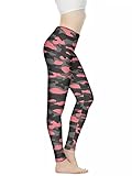 Bulopur Pink Black Camo Printed Women's Yoga Pants, High Waist Tummy Control Workout Pant, Stretch Leggings for Sports Running Fitness