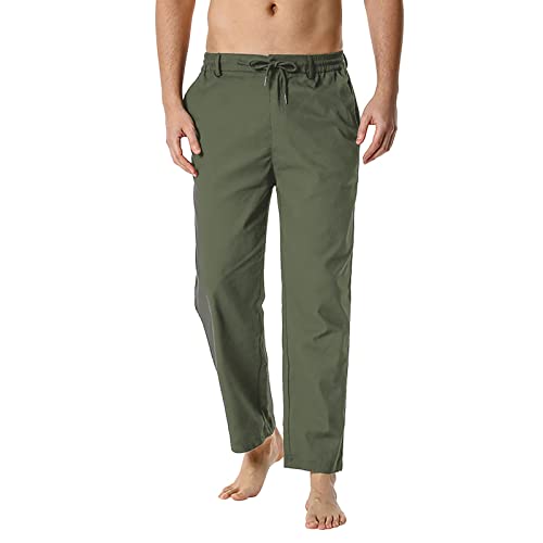 Pantalon en lin homme léger contre la chaleur avec taille haute et cordon