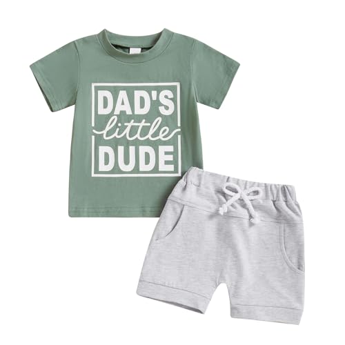 Image of Kupretty Toddler Baby Boy Summer Clothes Letter Graphic Short Sleeve Shirt T-Shirt Tops + Casual Shorts Outfit Set