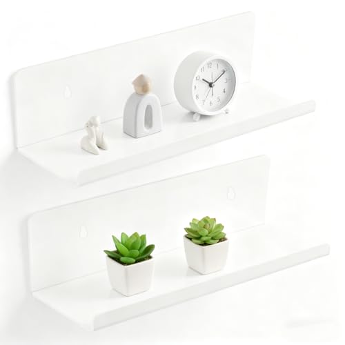 Lot de 2 Étagère Murale Blanche, 20 cm Etagère Murale, Petite Etagere Murale, Mensole da Muro, Tablette Murale, Étagère Flottante, pour Salle de Bain,...
