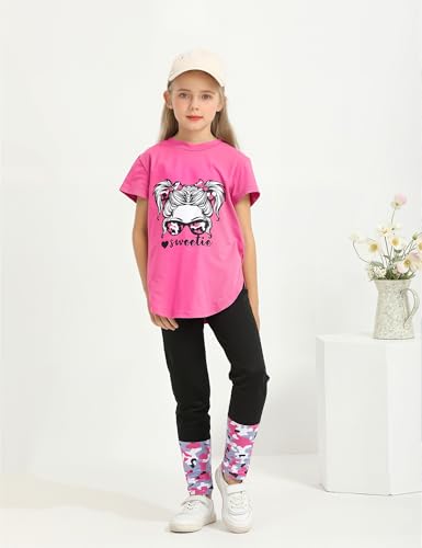 Image of Girls Outfits Short Sleeve Irregular Tops + Camouflage Long Legging Outfits 2PCs Summer Pant Sets 6-14T