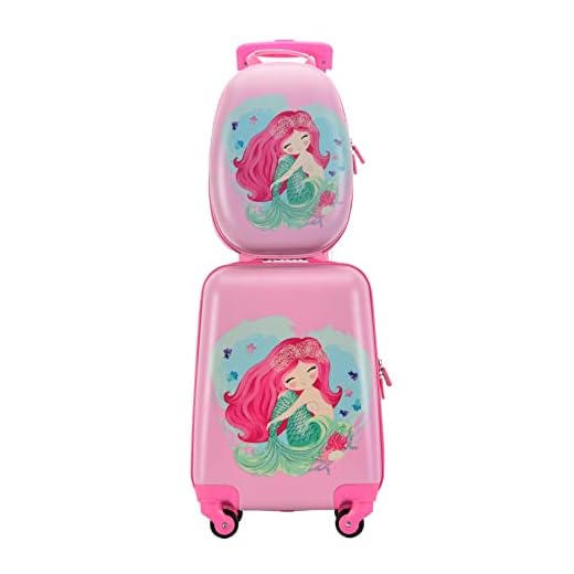 BONTOUR Juego de 2 Maletas Infantiles, Mochila y Maleta de Viaje para niños con Figura de Sirena