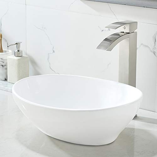Oval Vessel Sink With Faucet And Drain Combo-Wmxqx 16X13 White Bathroom Sink Above Counter Oval Ceramic Bathroom Vanity Vessel Sink, Faucet And Pop Up Drain Combo #TOP1