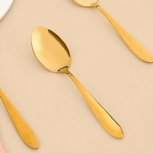 Image of Nestasia Stainless Steel 12 Piece Cutlery Set for Dining Table - Rust & Stain Resistant Spoons with Glossy Finish | Gold PVD-Coated Flatware Set for Home, Kitchen & Gifting