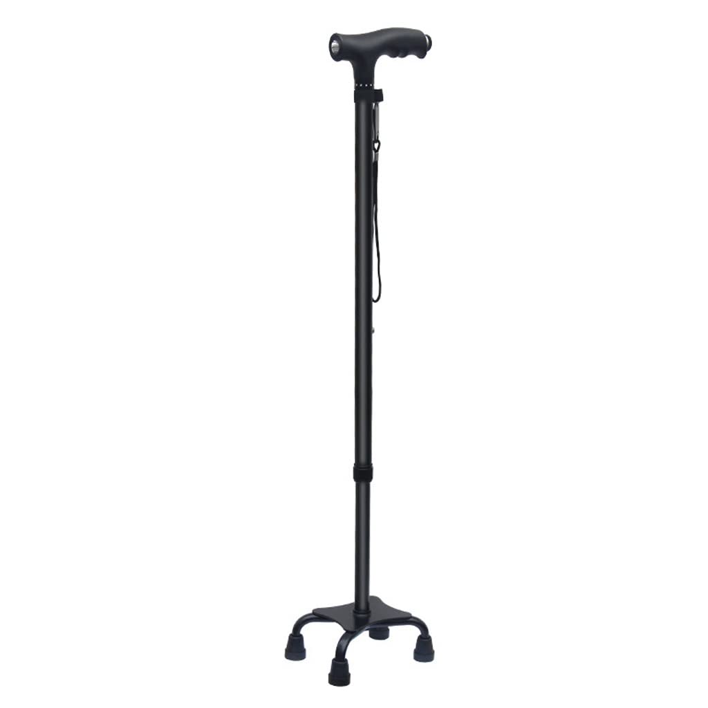 Kule dla osób starszych, teleskopowa laska, lekka, wielofunkcyjna, wykonana ze stopu aluminium, antypoślizgowa(Black)