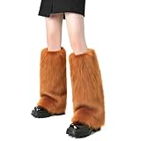XEPST Calentadores de Piernas para Mujer, Piel Sintética Calentador de Piernas Puños Peludos Botas Cubiertas, Legwarmers Calentador de Pierna de Tobillo de Moda de Invierno - Caramelo