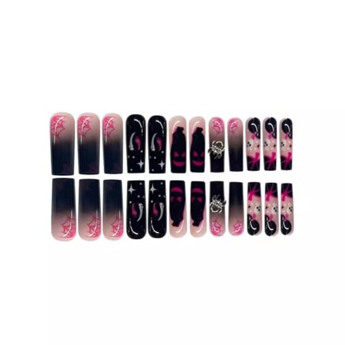Image of Black Press on Nails French Tip Press on Toenails Set Spider Ghost Glue on Nails with Design Halloween Stick on Toe Nails Long Square Fake Nails Glossy Full Cover for Women Manicure 48Pcs