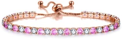 Jahn Jewellery Bracelet for Women, Rose Gold Tennis Bracelet Crystal Slider Bracelet Women Bracelet Sparkle Diamond Zirconia Adjustable Bracelet Gift