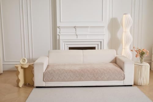 Image of HOMETHREADS Innovative Premium Velvet Sofa Cover Mat with PVC Backing for Non-Slip Comfort (L Beige, 1 Seater Large | 70x90cm)