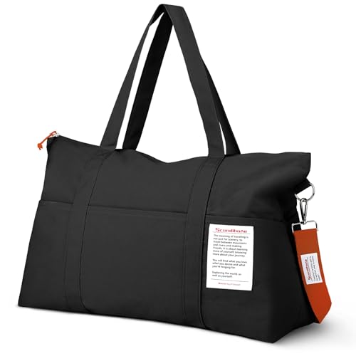 Flintronic Sporttasche für Damen, Reise Duffel Bag, Weekender Damen Reisetaschen mit Trolley-Hülle, Wasserdicht Gym Bag Travel Bag, Handgepäck Tasche für Sport Reise Flugzeug-Schwarz