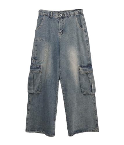 Women's Baggy Straight-Leg Cargo Jeans Men Y2k Low Rise Multi-Pocket Pants Hip-hop Street Style Distressed Harajuku Clothing