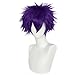 ESUNO Hair Cap+Short Purple Cosplay Wig Unisex Dark Purple Anime Wigs Adult Layered Fluffy Wig Short Straight Hair Spiky Anime Outfit Fashion Messy Costume for Party Halloween Christmas Cosplay