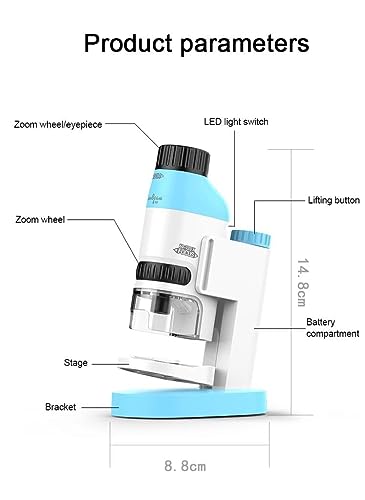 Image of Tobo Portable Pocket Microscope with Adjustable Zoom 60-120x, Handheld Scientific Experimental Equipment (Sky Blue and White) TD-1017IM