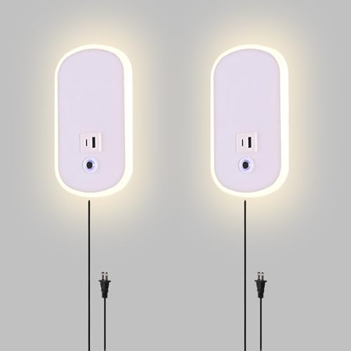 Apliques de pared interior con USB y tres tonos de luz blanca juego de 2