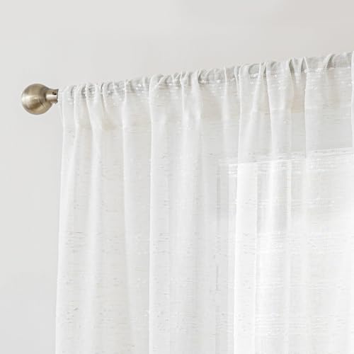 SLEEP ZONE Sheer Curtains 63 inch Length, Farmhouse Linen Blend Semi Sheer Curtains 2 Panels Light Filtering Window Drapes for Living Room Bedroom, 52W × 63L, Beige - image 1