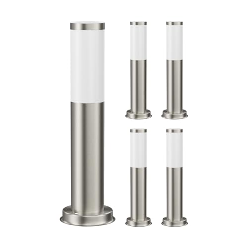 ledscom.de 5 Stück Wegelicht/Pollerleuchte PORU für außen, IP44, 39 cm, edelstahl, 1x E27 max. 40W