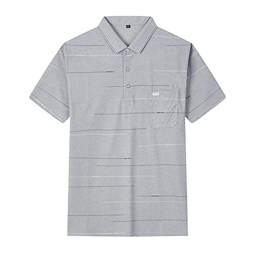 Polos Grande Taille pour Hommes - Polo Rayé À Manches Courtes Respirant De Grande Taille avec Poche - T-Shirt D'Été Surdimensionné avec Bouton À Revers Tops De Golf,Gris,XL Cover