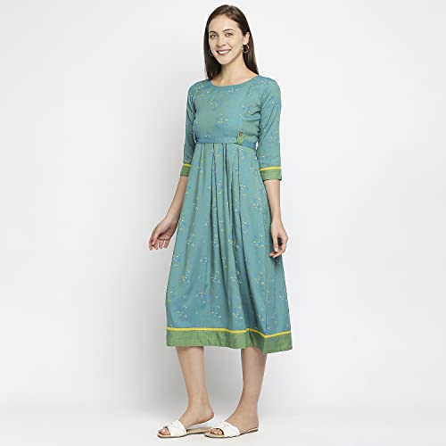 Image of DUMMY SHAPE Maternity Dress For Women | Anarkali Feeding Kurti Gown For Mothers With Nursing Zippers For Breastfeeding In Cotton Viscose | Pregnancy Gifts (DS-MAT-P049-4XL, Turquoise)