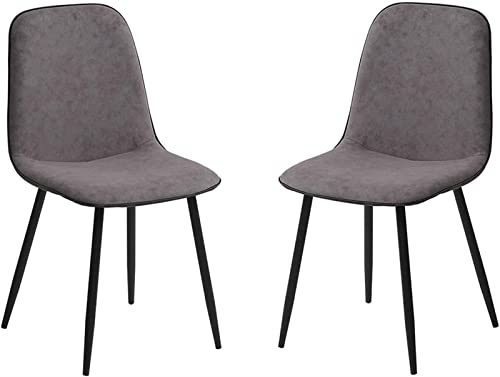 SJIALEN Modern Dining Chairs Set of 2, for Lounge Office Backrest Soft Faux Leather Seat with Black Metal Legs Kitchen Chairs Kitchen Chair (Color : Grayish Brown, Size : 42x45x88cm)