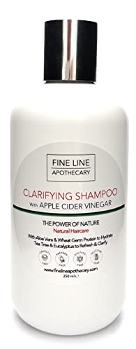 99% Natural CHAMPÚ CLARIFICANTE - VINAGRE DE SIDRA, ALOE VERA, ÁRBOL DE TÉ & EUCALIPTO - 250 ml de Fine Line Apothecary. Sin Sulfatos, Sin Parabenos. Concentrado. pH 5.5 para Pieles Sensibles.
