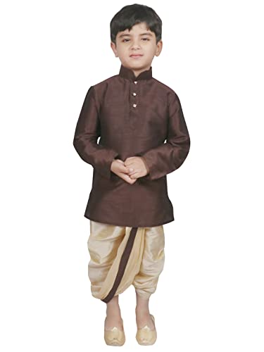 Image of SG YUVRAJ Boy's Raw Silk Kurta Dhoti Set